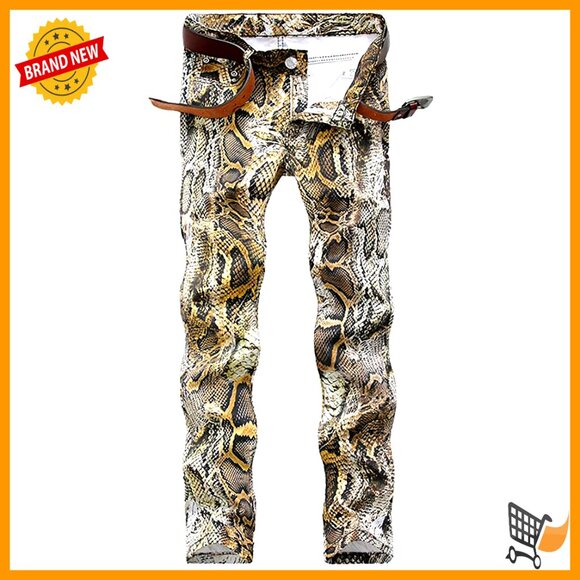 Skinny Fit Printed Denim Jeans Casual Street Style Fashion Ripped Pants